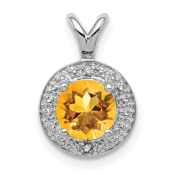 LaneMax Jewelry - Sterling Silver Rhodium-plated Diam. & Citrine Pendant